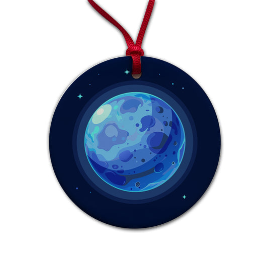 Blue Moon Round Ceramic Holiday Christmas Tree Ornament