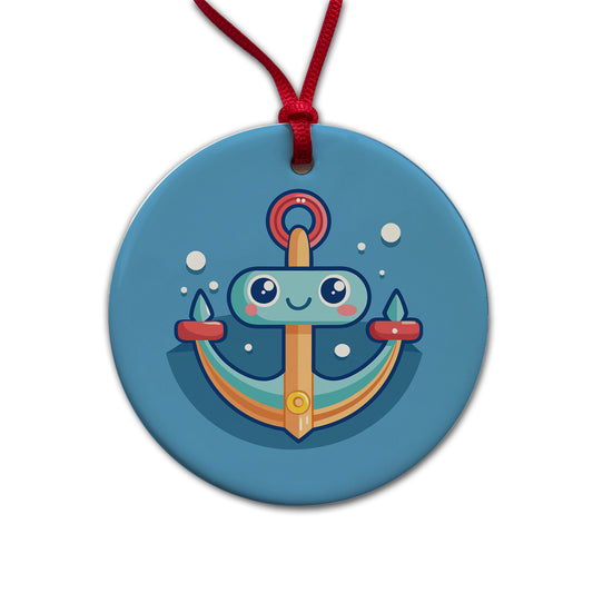 Boat Anchor Cute Round Ceramic Holiday Christmas Tree Ornament