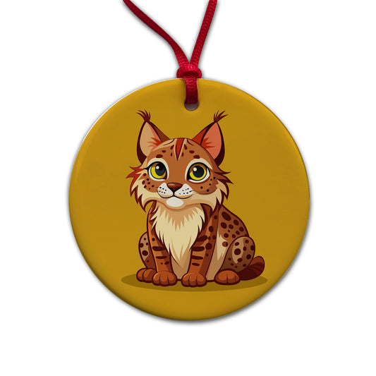 Bobcat Cute Round Ceramic Holiday Christmas Tree Ornament