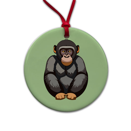 Bonobo Pygmy Chimpanzee Primate Africa Round Ceramic Holiday Christmas Tree Ornament
