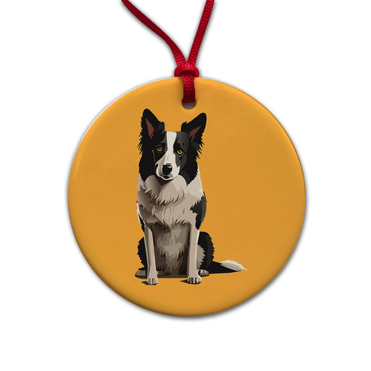 Border Collie Sitting Round Ceramic Holiday Christmas Tree Ornament