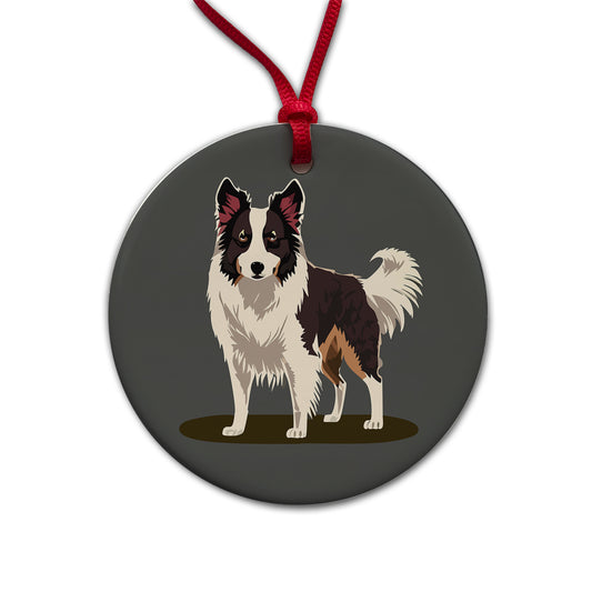 Border Collie Standing Round Ceramic Holiday Christmas Tree Ornament