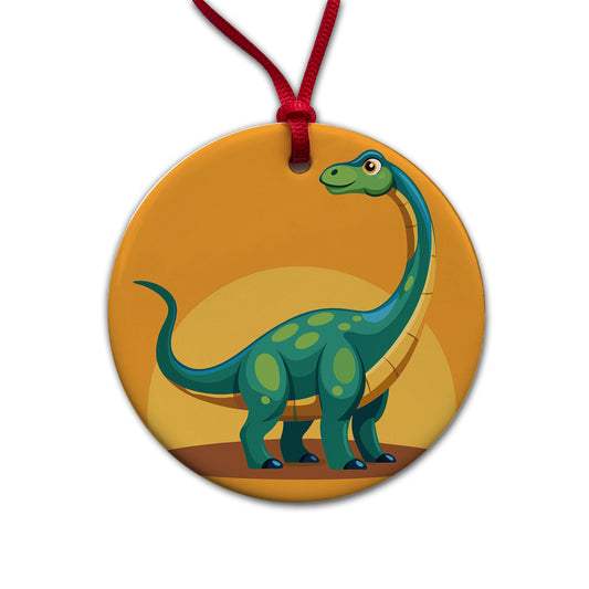 Brachiosaurus Dinosaur Round Ceramic Holiday Christmas Tree Ornament