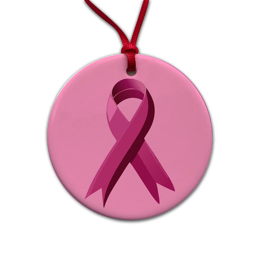 Breast Cancer Awareness Ribbon Pink Round Ceramic Holiday Christmas Tree Ornament