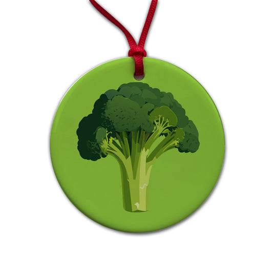 Broccoli Vegetable Vegan Vegetarian Round Ceramic Holiday Christmas Tree Ornament