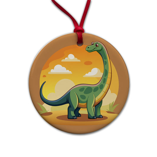 Brontosaurus Round Ceramic Holiday Christmas Tree Ornament