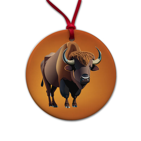 Buffalo Standing Round Ceramic Holiday Christmas Tree Ornament