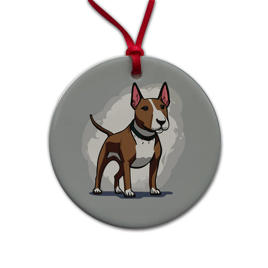 Bull Terrier Dog Standing Round Ceramic Holiday Christmas Tree Ornament