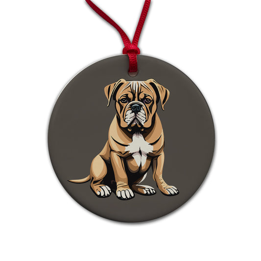 Bullmastiff Dog Sitting Round Ceramic Holiday Christmas Tree Ornament