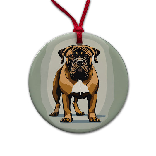 Bullmastiff Dog Standing Round Ceramic Holiday Christmas Tree Ornament