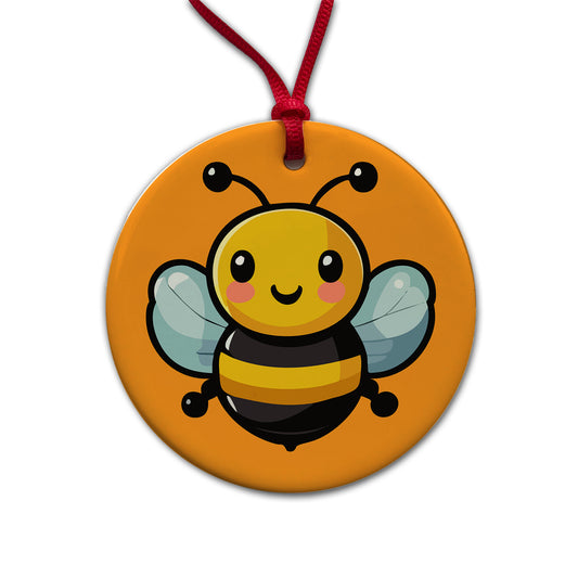 Bumble Bee Happy Round Ceramic Holiday Christmas Tree Ornament