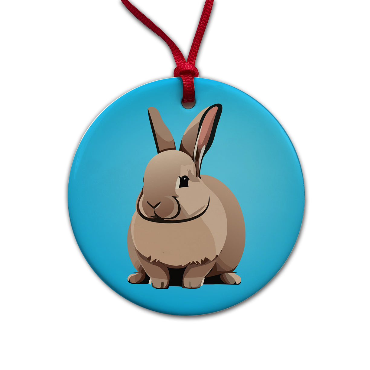 Bunny Rabbit Brown Round Ceramic Holiday Christmas Tree Ornament