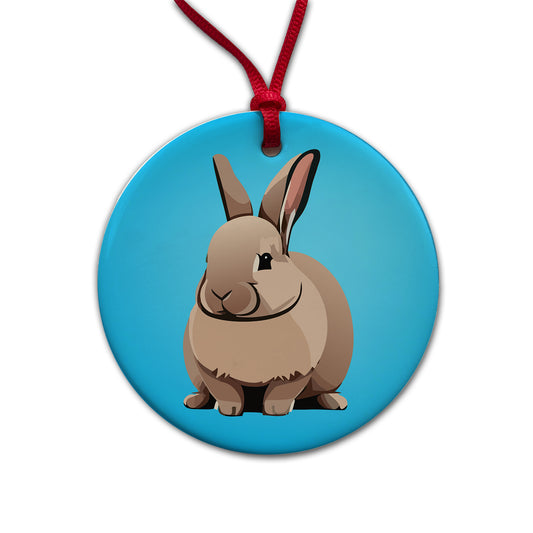 Bunny Rabbit Brown Round Ceramic Holiday Christmas Tree Ornament