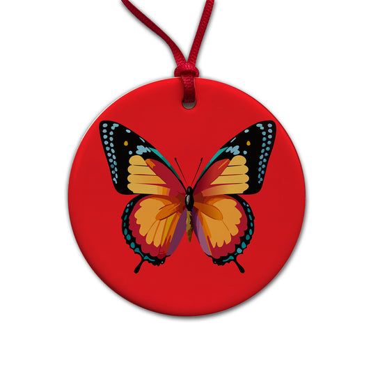 Butterfly Colorful Round Ceramic Holiday Christmas Tree Ornament