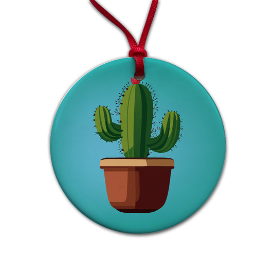 Cactus in Pot Round Ceramic Holiday Christmas Tree Ornament