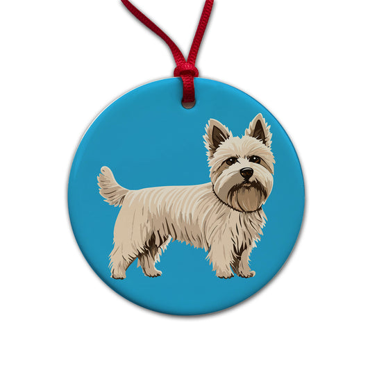 Cairn Terrier Dog Standing Round Ceramic Holiday Christmas Tree Ornament