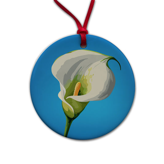 Calla Lily Flower White Round Ceramic Holiday Christmas Tree Ornament