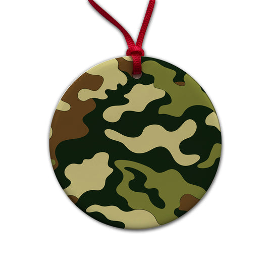 Camouflage Pattern Round Ceramic Holiday Christmas Tree Ornament
