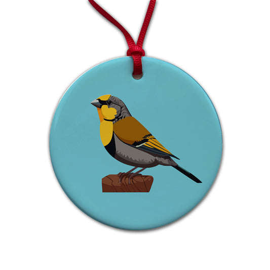 Canary Yellow Bird Round Ceramic Holiday Christmas Tree Ornament