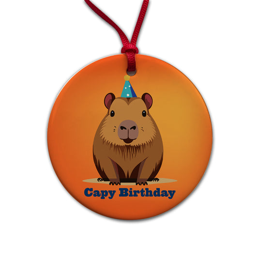 Capybara Happy Capy Birthday Funny Round Ceramic Holiday Christmas Tree Ornament
