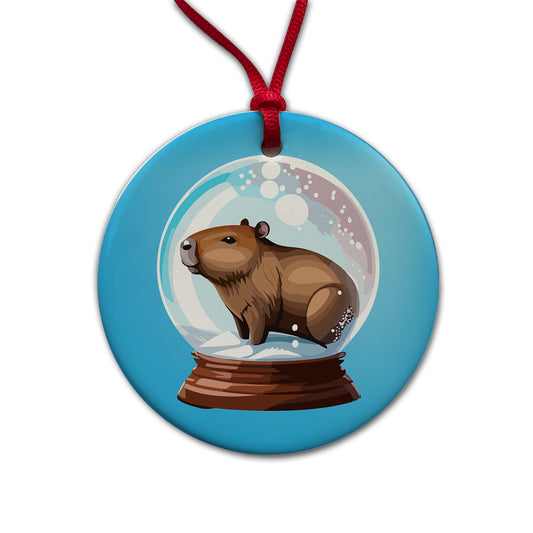 Capybara in a Snow Globe Christmas Round Ceramic Holiday Christmas Tree Ornament