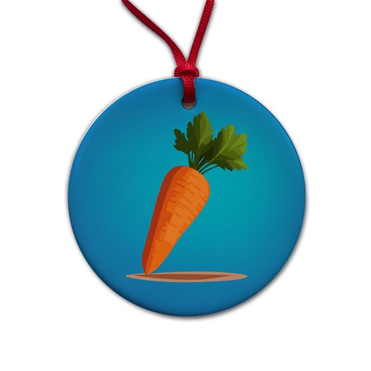 Carrot Cute Vegetable Vegetarian Vegan Round Ceramic Holiday Christmas Tree Ornament