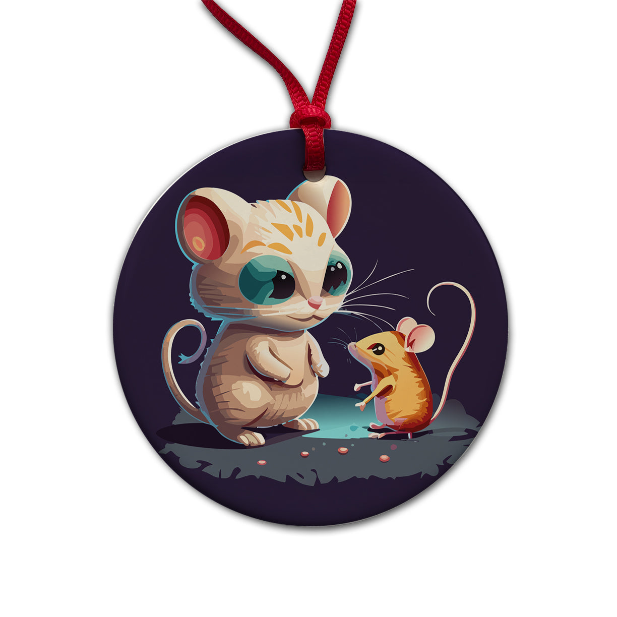 Cat and Mouse Playing Round Ceramic Holiday Christmas Tree Ornament