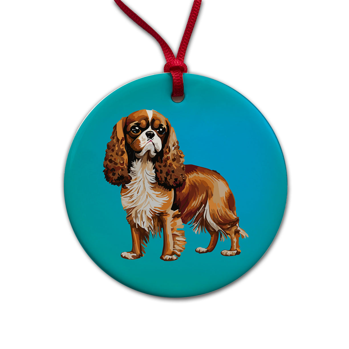 Cavalier King Charles Spaniel Dog Blenheim Watercolor Round Ceramic Holiday Christmas Tree Ornament