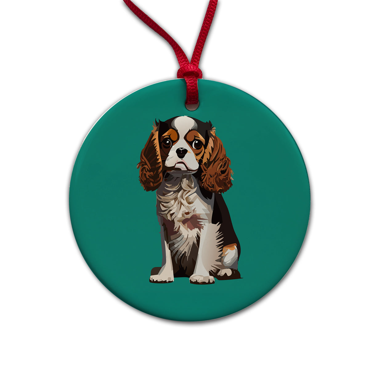 Cavalier King Charles Spaniel Dog Tricolour Tricolor Round Ceramic Holiday Christmas Tree Ornament