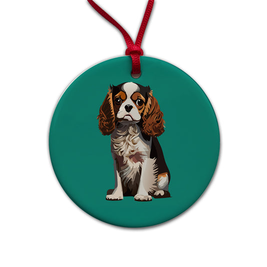 Cavalier King Charles Spaniel Dog Tricolour Tricolor Round Ceramic Holiday Christmas Tree Ornament