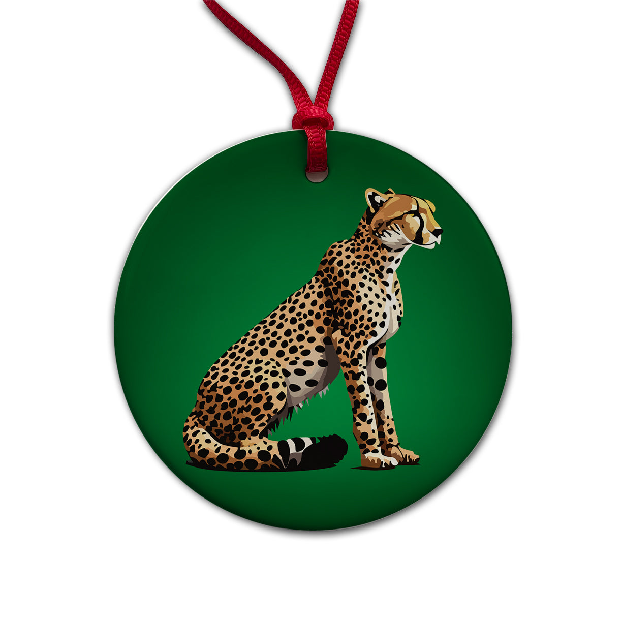 Cheetah Sitting Profile Big Cat Round Ceramic Holiday Christmas Tree Ornament