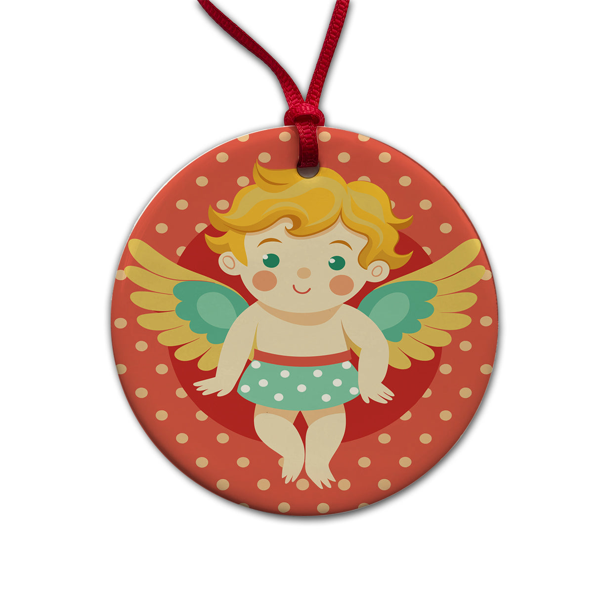 Cherub Cupid Cute Valentines Day Round Ceramic Holiday Christmas Tree Ornament