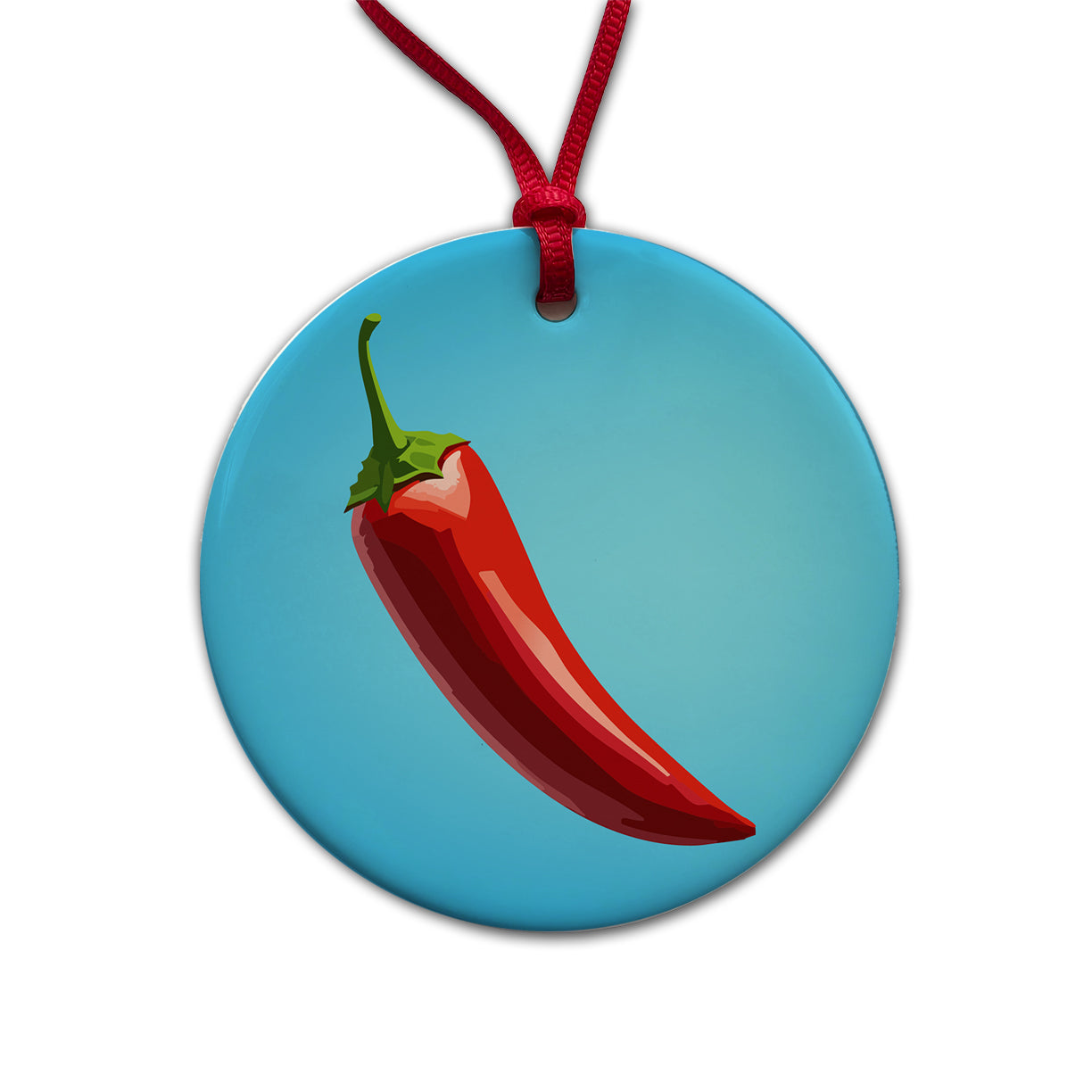 Chili Pepper Red Round Ceramic Holiday Christmas Tree Ornament