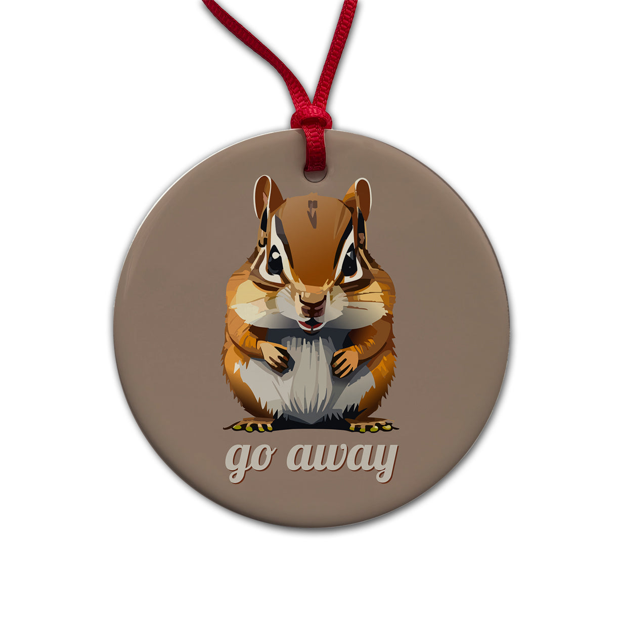 Chipmunk Go Away Staring Funny Round Ceramic Holiday Christmas Tree Ornament