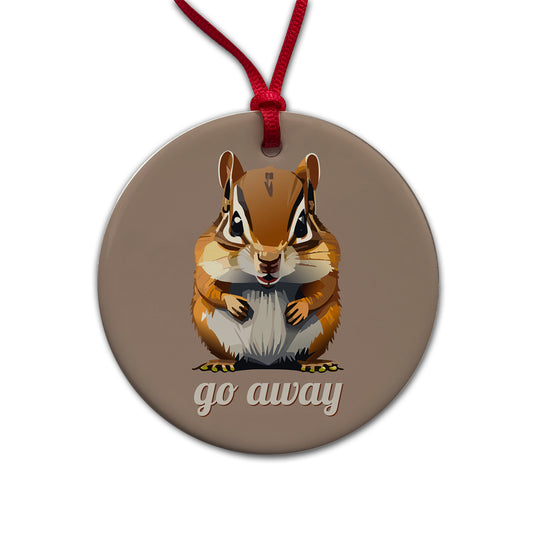 Chipmunk Go Away Staring Funny Round Ceramic Holiday Christmas Tree Ornament