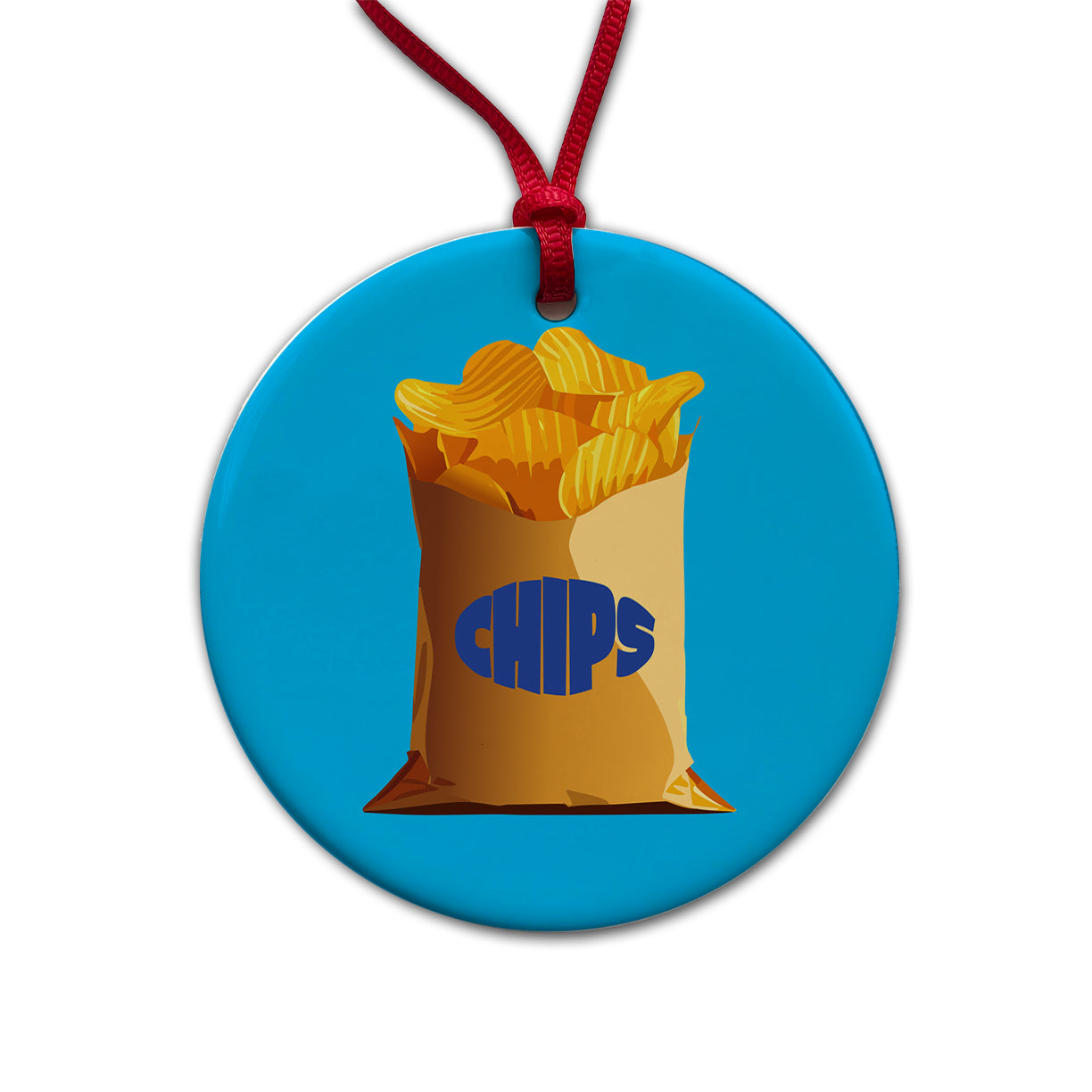Chips Bag Snack Food Round Ceramic Holiday Christmas Tree Ornament