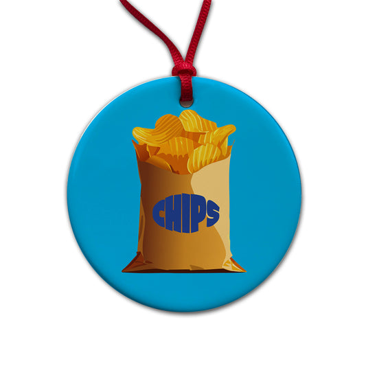 Chips Bag Snack Food Round Ceramic Holiday Christmas Tree Ornament