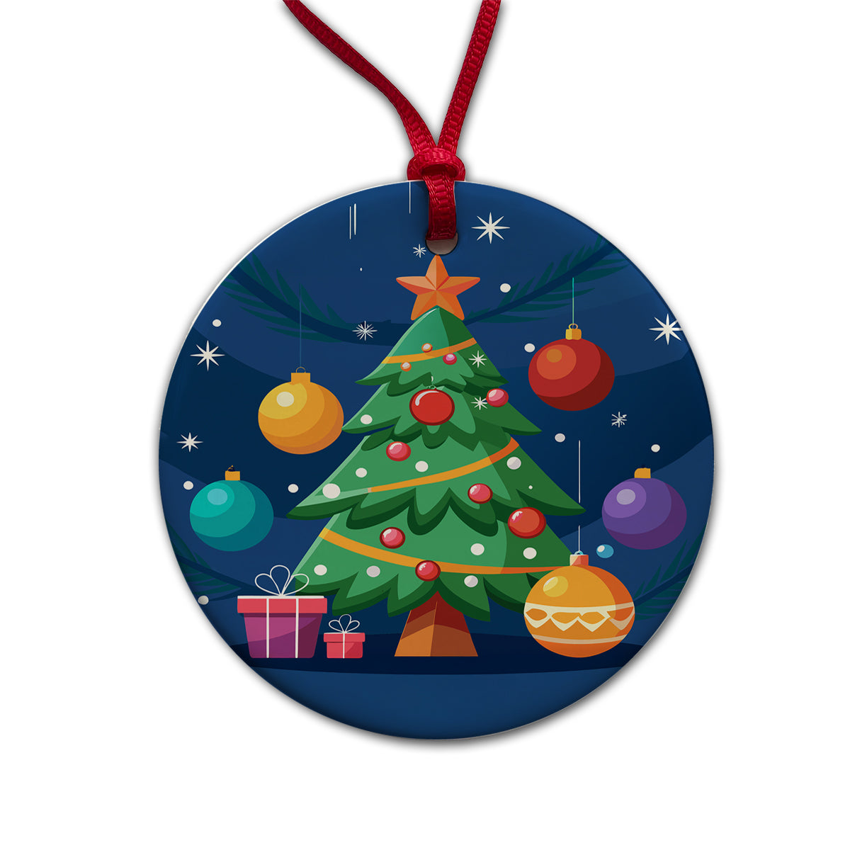 Christmas Tree and Ornaments Modern Round Ceramic Holiday Christmas Tree Ornament