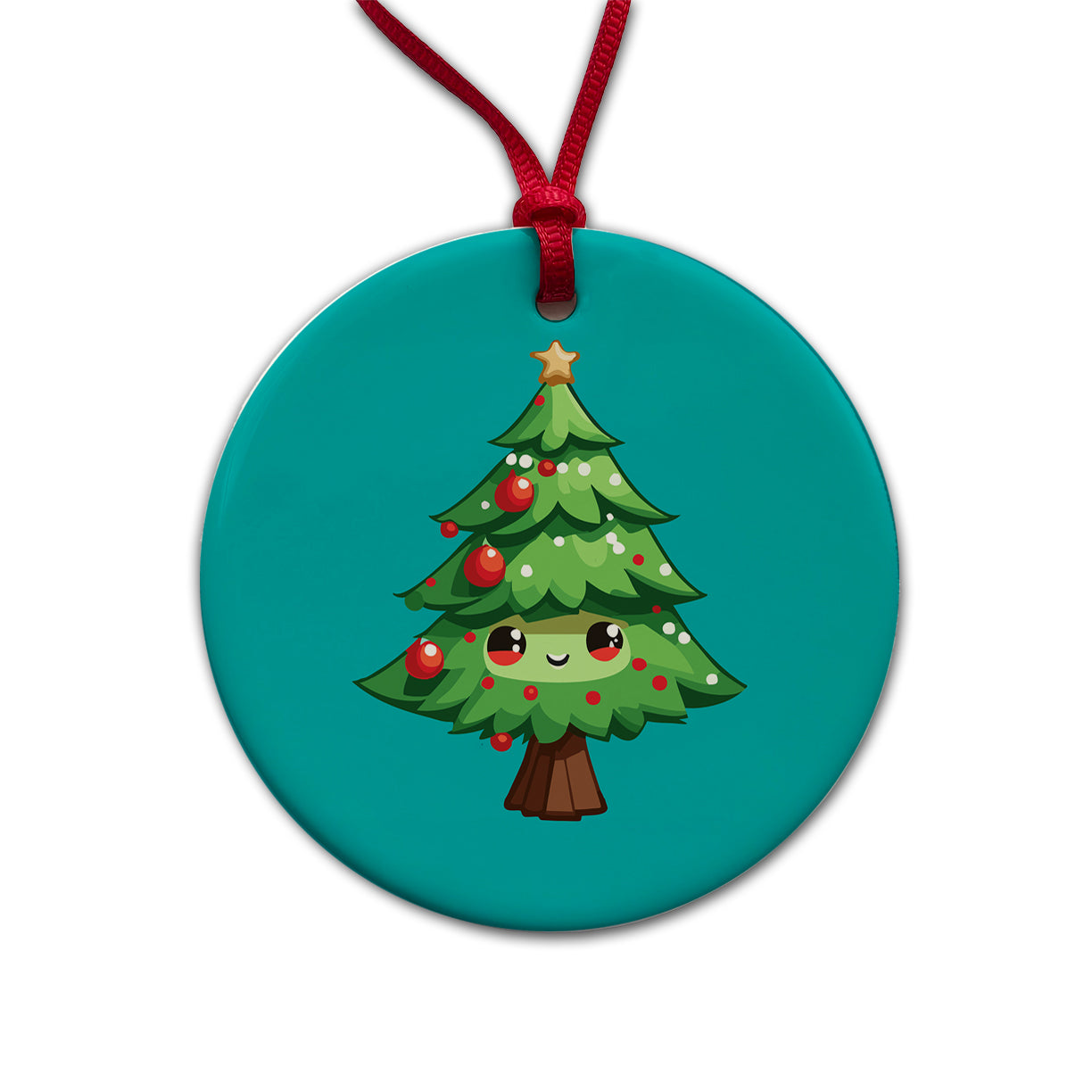 Christmas Tree Chibi Round Ceramic Holiday Christmas Tree Ornament