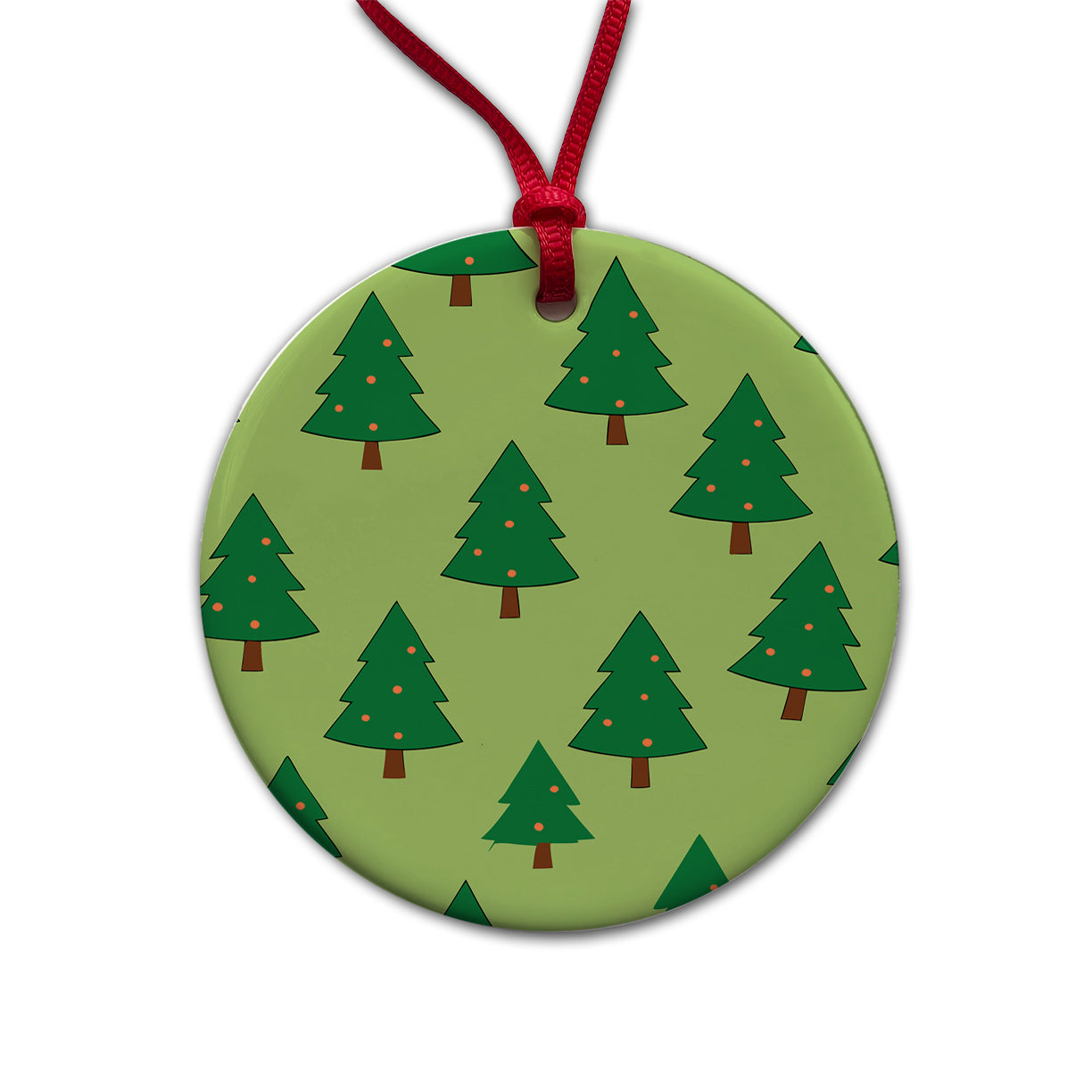 Christmas Trees Green Pattern Round Ceramic Holiday Christmas Tree Ornament