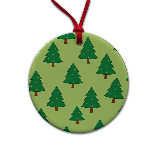Christmas Trees Green Pattern Round Ceramic Holiday Christmas Tree Ornament