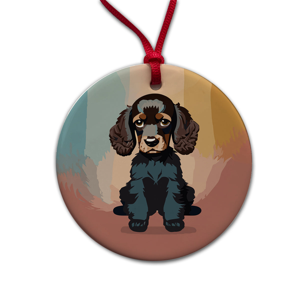 Cocker Spaniel Dark Sitting Round Ceramic Holiday Christmas Tree Ornament