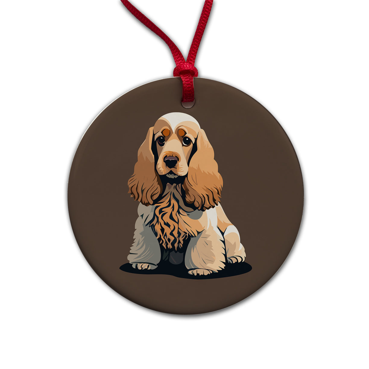 Cocker Spaniel Sitting Round Ceramic Holiday Christmas Tree Ornament
