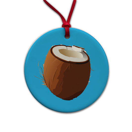 Coconut Tropical Fruit Round Ceramic Holiday Christmas Tree Ornament