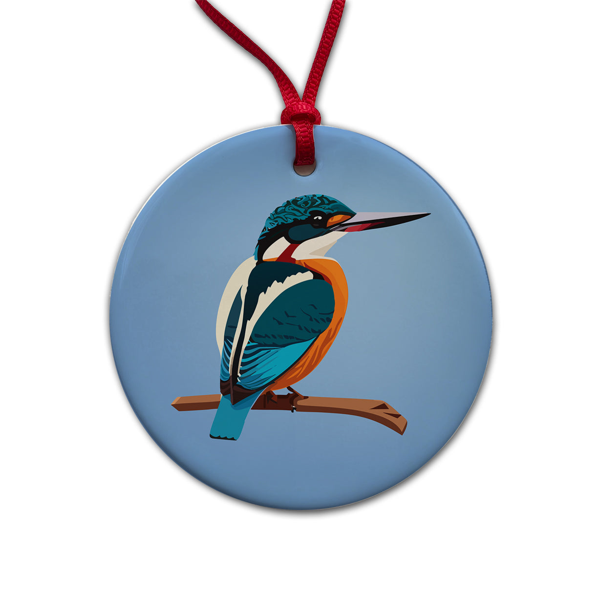 Common Kingfisher Bird Round Ceramic Holiday Christmas Tree Ornament