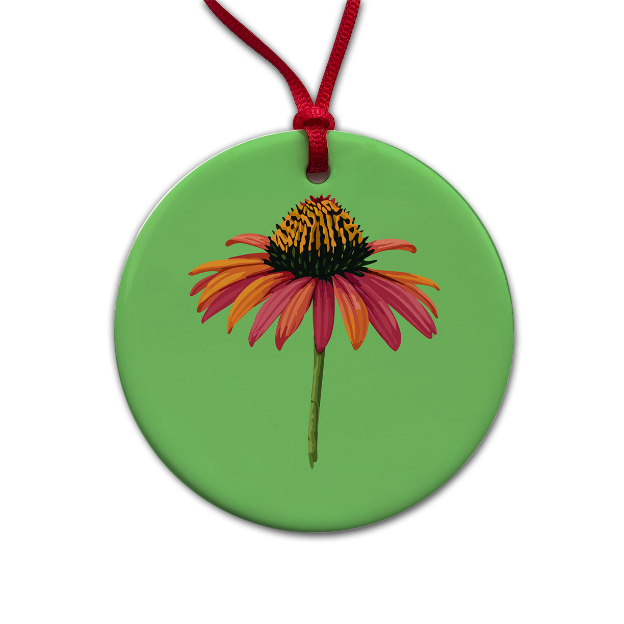 Coneflower Flower Watercolor Round Ceramic Holiday Christmas Tree Ornament