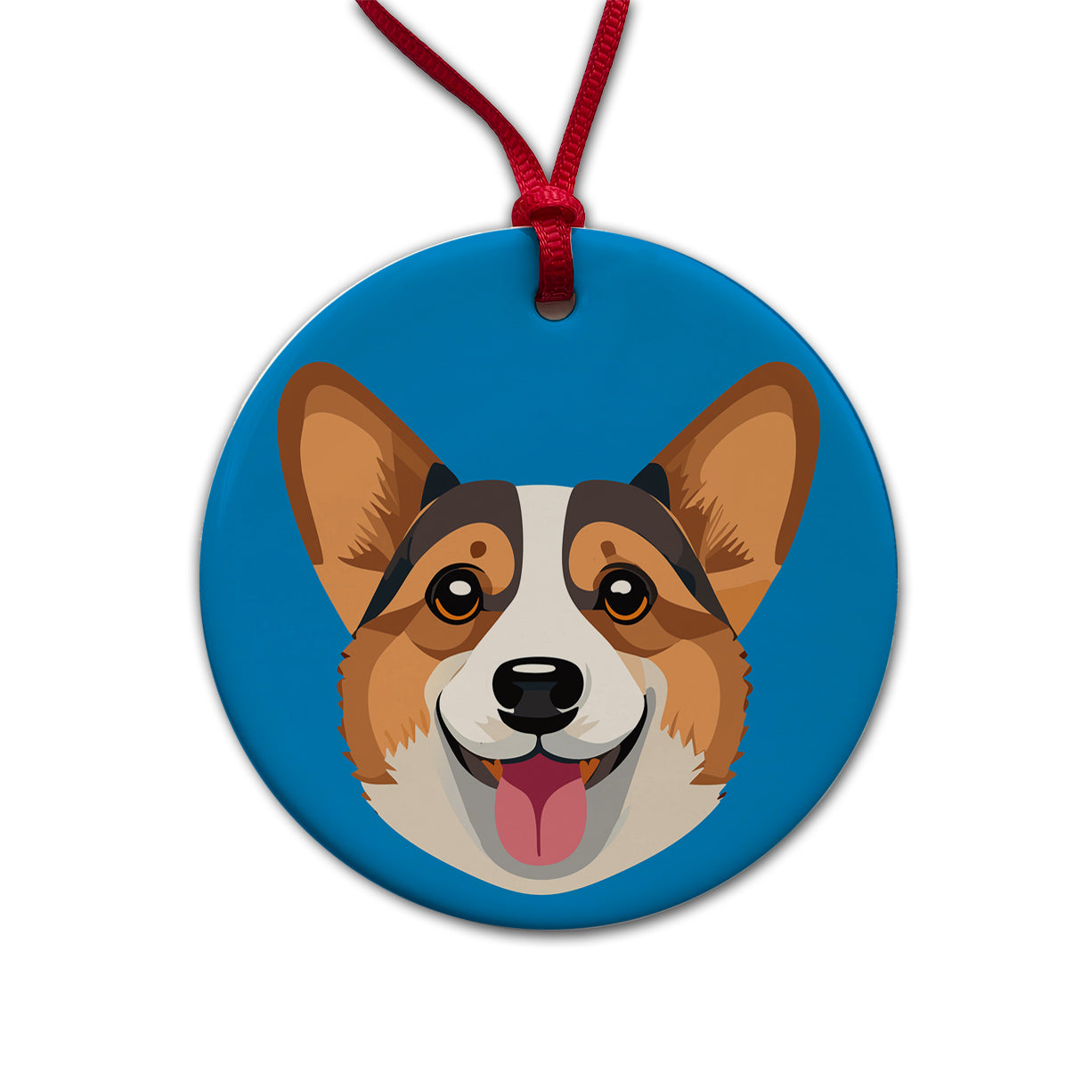 Corgi Dog Face Cute Round Ceramic Holiday Christmas Tree Ornament