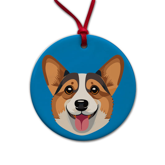 Corgi Dog Face Cute Round Ceramic Holiday Christmas Tree Ornament