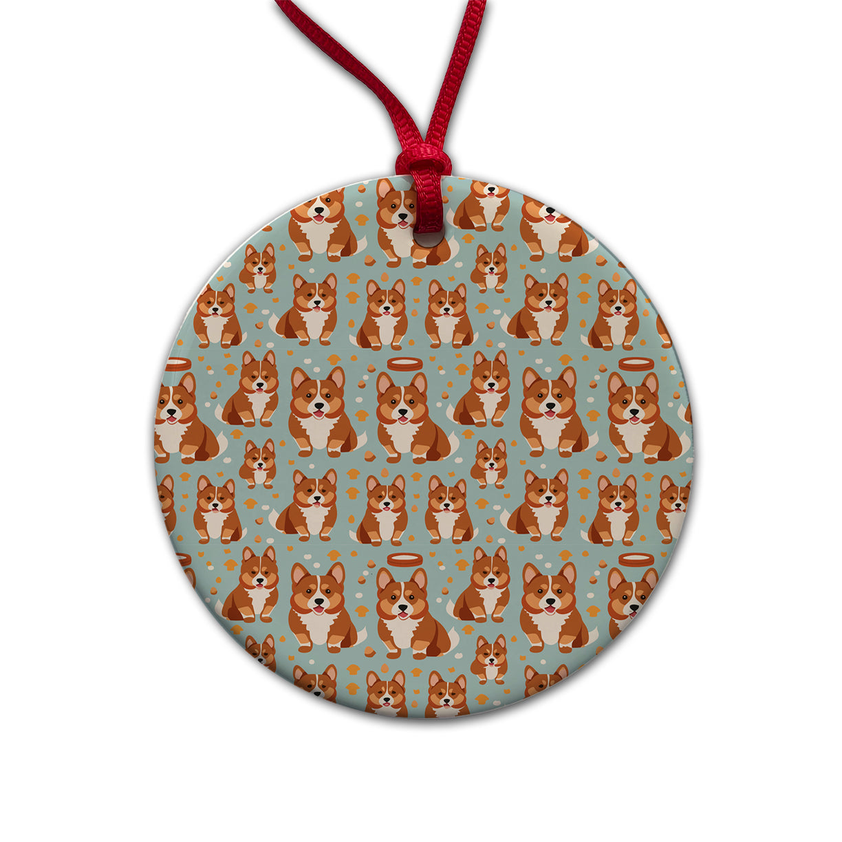 Corgis Dog Pattern Round Ceramic Holiday Christmas Tree Ornament