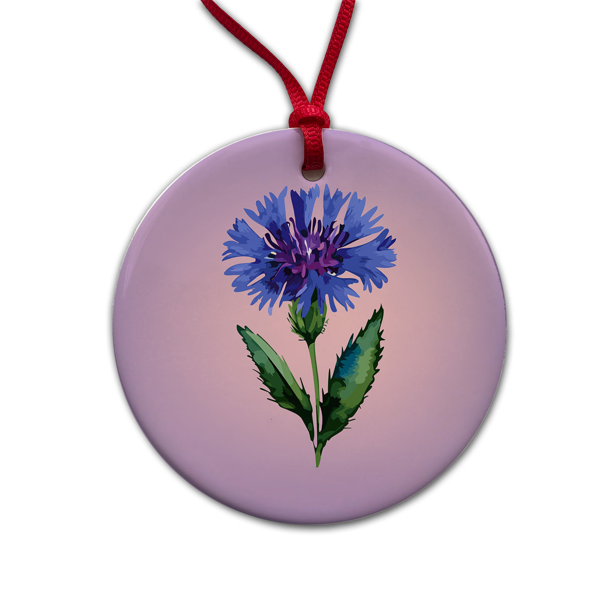 Cornflower Bachelors Buttons Flowers Blue Round Ceramic Holiday Christmas Tree Ornament